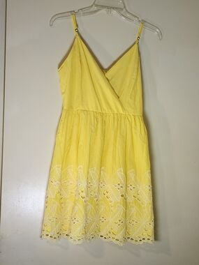 Vintage Altar'd State Bright Yellow Eyelet Mini Dress